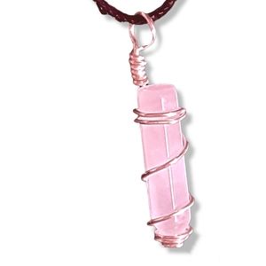 Rose Quartz Natural Healing Crystal Wire Wrapped Necklace